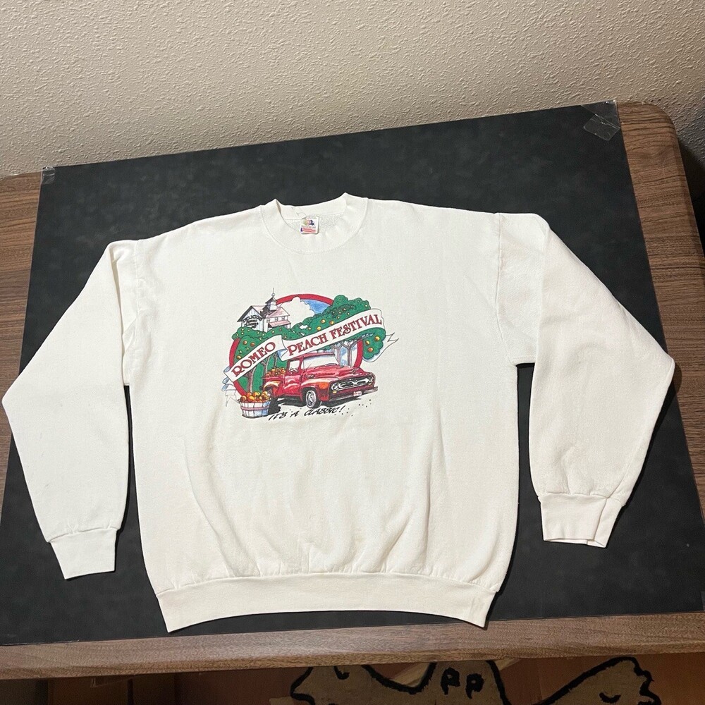Vintage Truck Sweatshirt Peach XXL Georgia Festival Ford Chevrolet Long Flatbed
